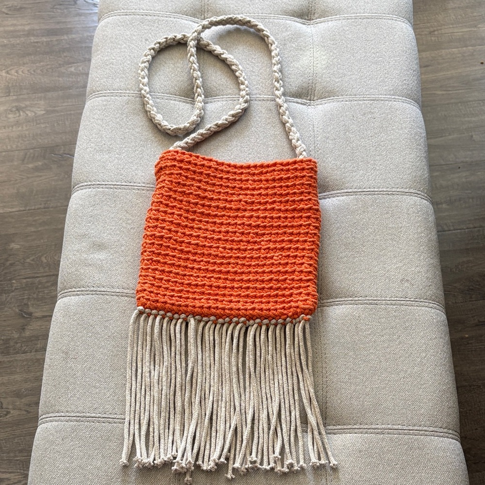 Artisan Boho Crochet Crossbody Purse with Fringe